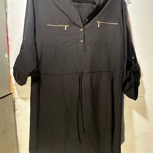 Speed Control Black Tunic with Gold Zipper and Button Accents